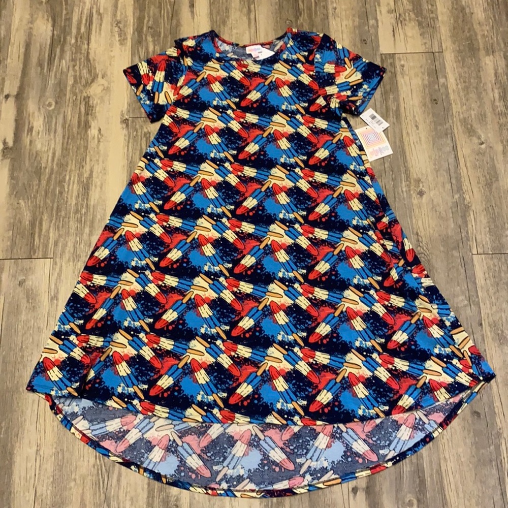 LuLaRoe Carly Popsicle American 4th of July Red White and Blue Dress NWT